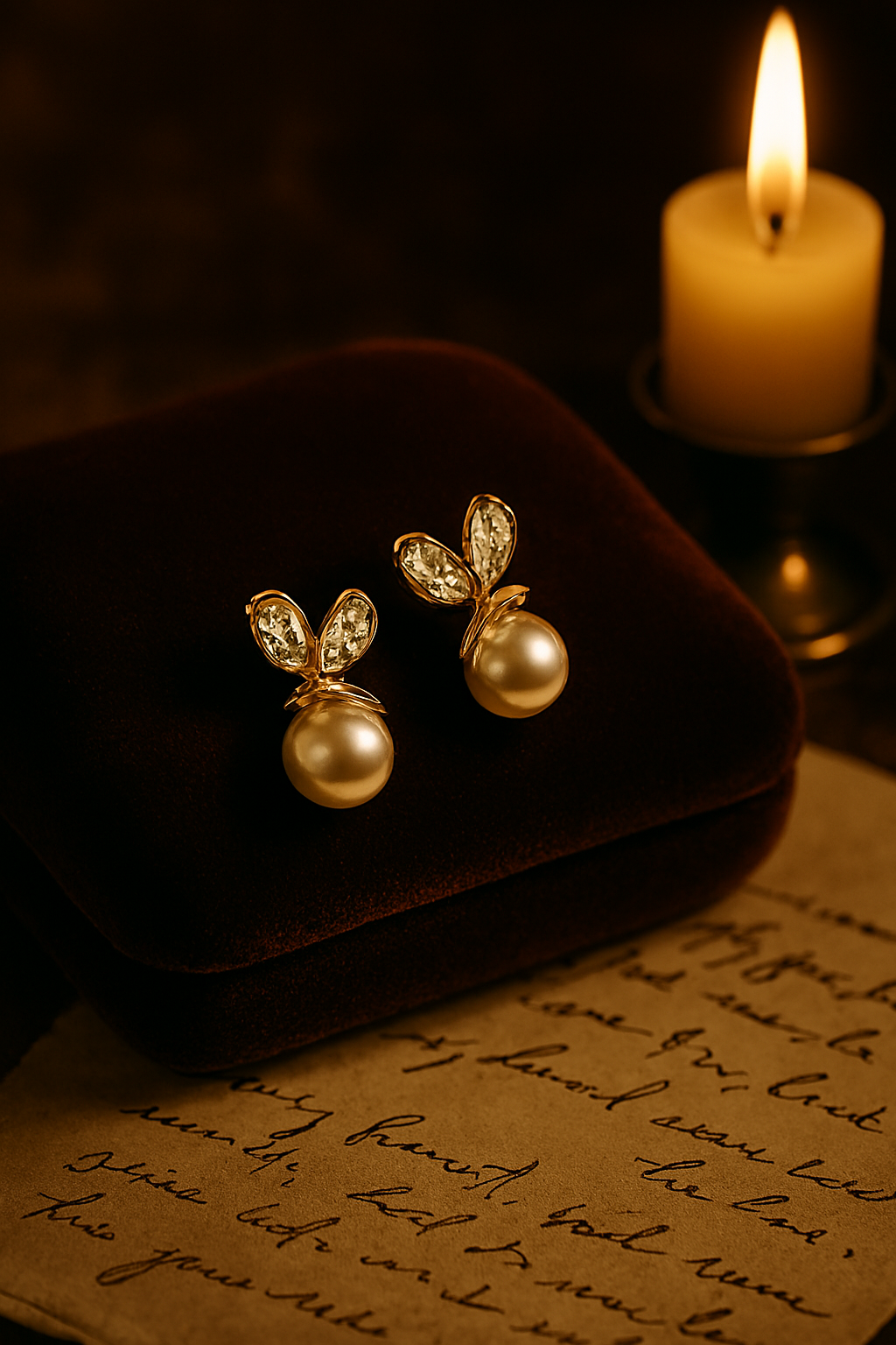 Gold Plated Pearl & Heart Leaf Stud Earrings for Women